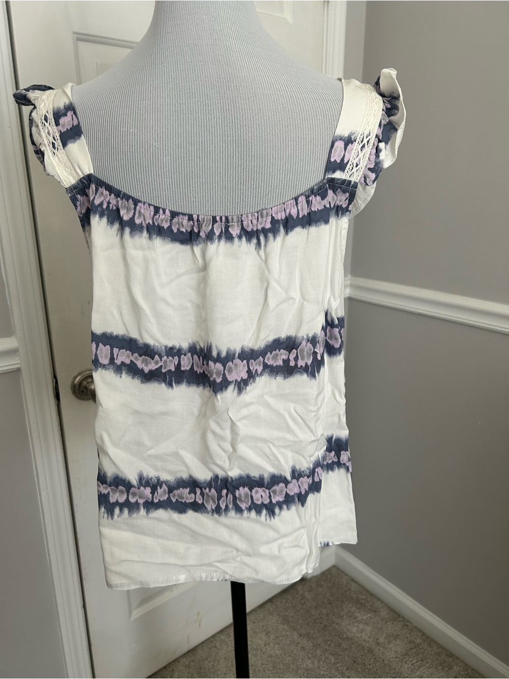june & hudson White Tank Top with Navy and Lilac Tie-Dye Stripes